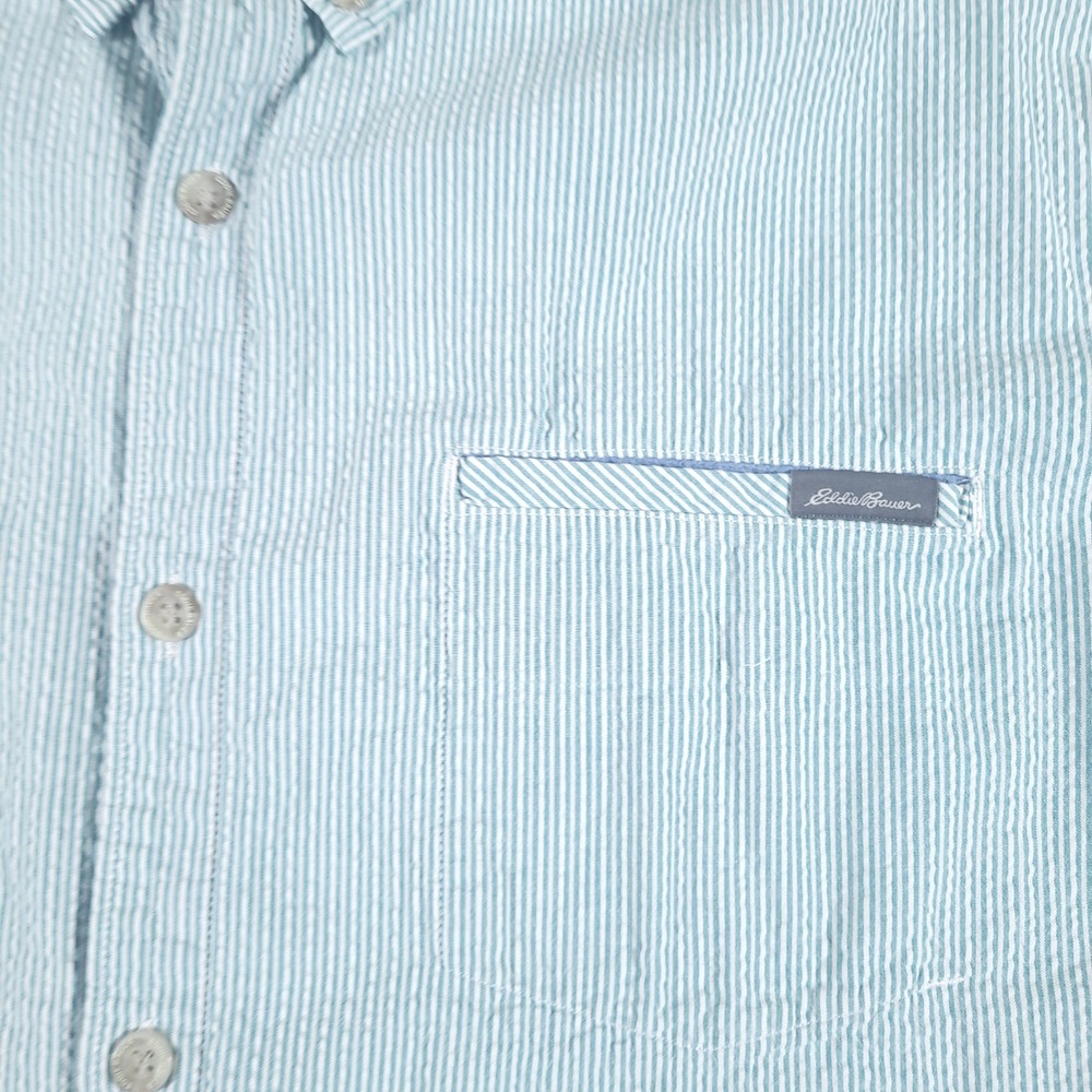 Eddie Bauer Shirt Mens 2XL Green Seersucker Short Sleeve Button Up Classic Fit - Picture 4 of 10